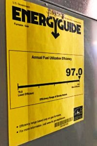 The EnergyGuide label has a unit’s AFUE rating.